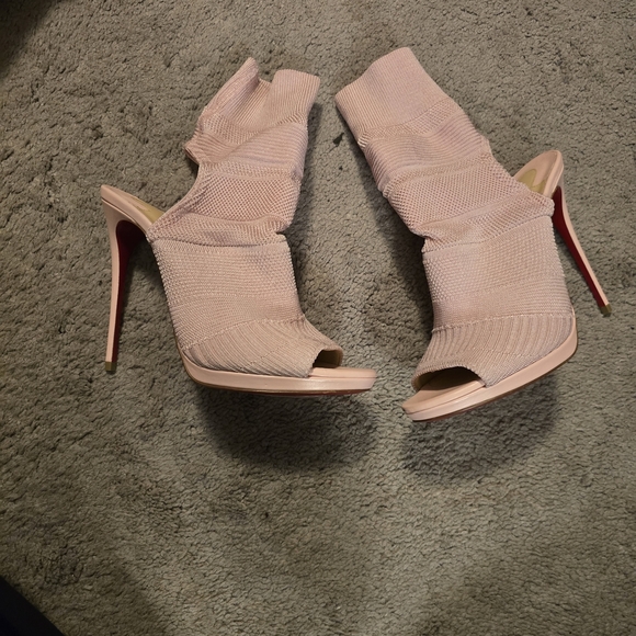 Christian Louboutin Shoes - Christian Louboutin Blush Knit Peep-Toe Heels